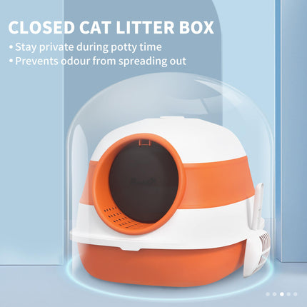 Foldable Cat Litter Tray with Lid, Scoop & Deodorant - Orange