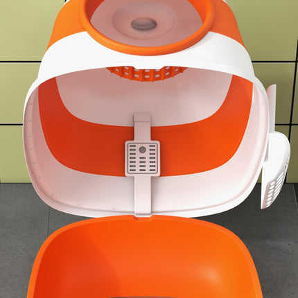 Foldable Cat Litter Tray with Lid, Scoop & Deodorant - Orange