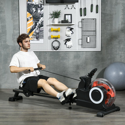 Foldable Rowing Machine, Water Rower with Wheels, LCD Monitor and Tablet Holder