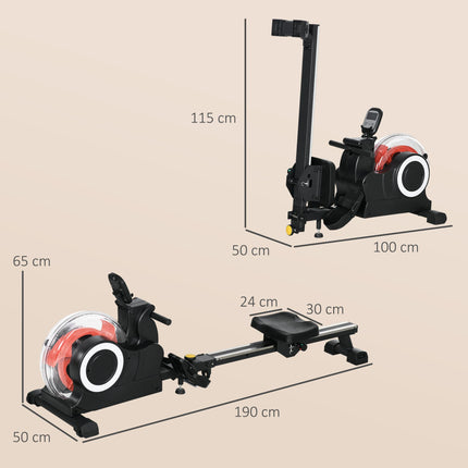Foldable Rowing Machine, Water Rower with Wheels, LCD Monitor and Tablet Holder