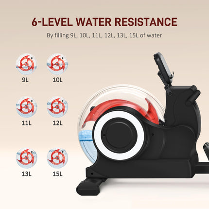 Foldable Rowing Machine, Water Rower with Wheels, LCD Monitor and Tablet Holder