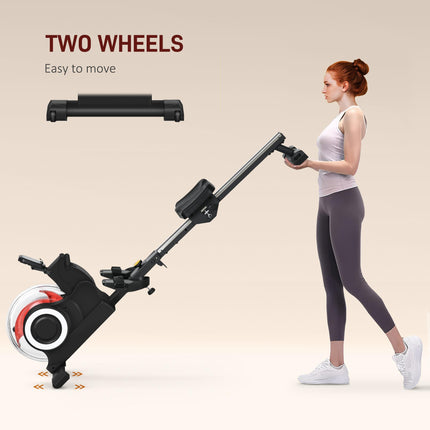 Foldable Rowing Machine, Water Rower with Wheels, LCD Monitor and Tablet Holder