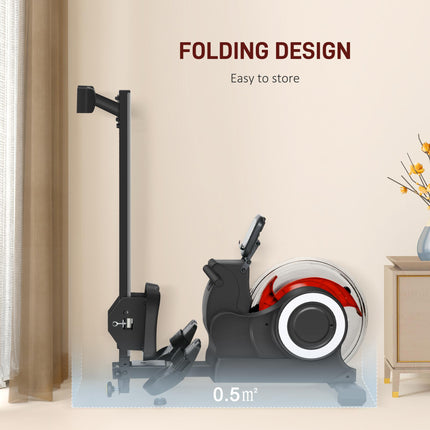 Foldable Rowing Machine, Water Rower with Wheels, LCD Monitor and Tablet Holder
