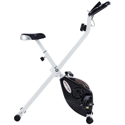Folding Exercise Bike with 8-Level Magnetic Resistance and LCD Monitor - Black and White