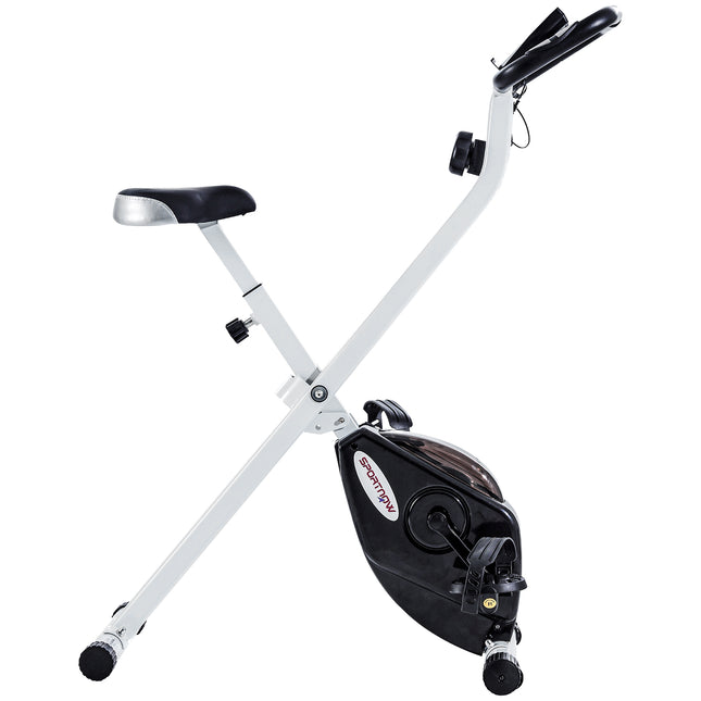 Folding Exercise Bike with 8-Level Magnetic Resistance and LCD Monitor - Black and White