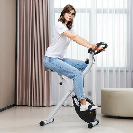 Folding Exercise Bike with 8-Level Magnetic Resistance and LCD Monitor - Black and White