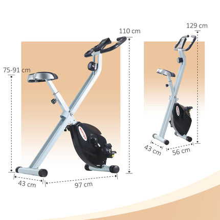 Folding Exercise Bike with 8-Level Magnetic Resistance and LCD Monitor - Black and White