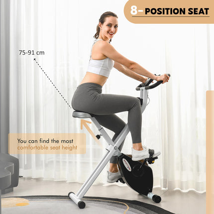 Folding Exercise Bike with 8-Level Magnetic Resistance and LCD Monitor - Black and White