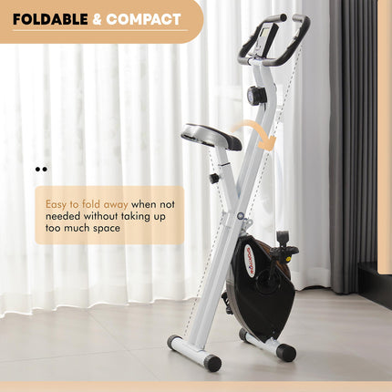 Folding Exercise Bike with 8-Level Magnetic Resistance and LCD Monitor - Black and White