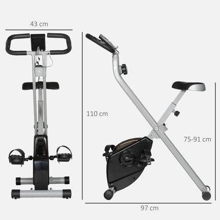 Folding Exercise Bike with 8-Level Magnetic Resistance and Heart Rate Sensor - Black Grey