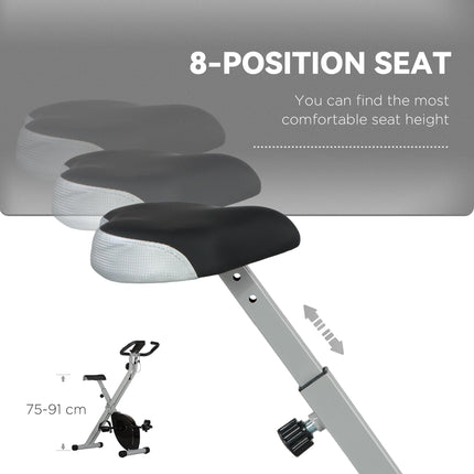 Folding Exercise Bike with 8-Level Magnetic Resistance and Heart Rate Sensor - Black Grey