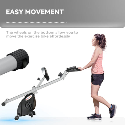 Folding Exercise Bike with 8-Level Magnetic Resistance and Heart Rate Sensor - Black Grey