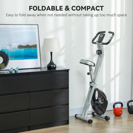 Folding Exercise Bike with 8-Level Magnetic Resistance and Heart Rate Sensor - Black Grey