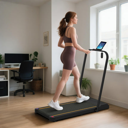 2.5HP Folding Walking Pad Treadmill with LED Display and Remote Control - Orange