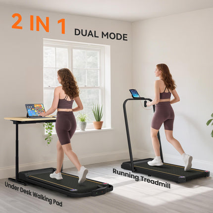 2.5HP Folding Walking Pad Treadmill with LED Display and Remote Control - Orange