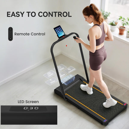 2.5HP Folding Walking Pad Treadmill with LED Display and Remote Control - Orange
