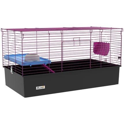 Small Animal Cage with Platform and Ramp for Chinchillas, Rabbits, Guinea Pigs 99x52x53cm - Black