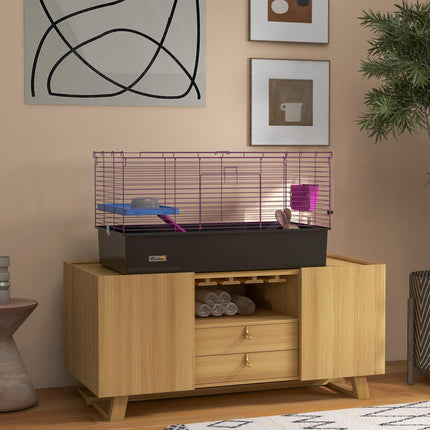 Small Animal Cage with Platform and Ramp for Chinchillas, Rabbits, Guinea Pigs 99x52x53cm - Black