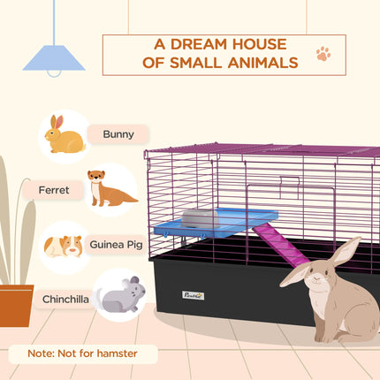 Small Animal Cage with Platform and Ramp for Chinchillas, Rabbits, Guinea Pigs 99x52x53cm - Black