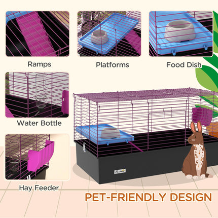 Small Animal Cage with Platform and Ramp for Chinchillas, Rabbits, Guinea Pigs 99x52x53cm - Black