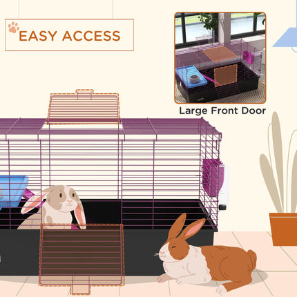 Small Animal Cage with Platform and Ramp for Chinchillas, Rabbits, Guinea Pigs 99x52x53cm - Black