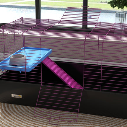 Small Animal Cage with Platform and Ramp for Chinchillas, Rabbits, Guinea Pigs 99x52x53cm - Black