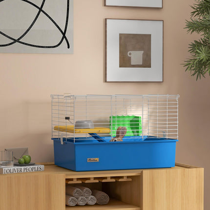 Small Animal Cage with Platform and Ramp for Chinchillas, Rabbits, Guinea Pigs 71x46x47cm - Blue