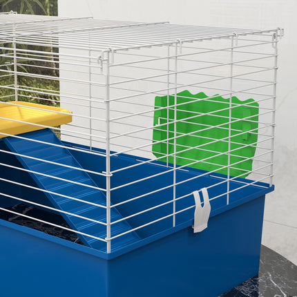 Small Animal Cage with Platform and Ramp for Chinchillas, Rabbits, Guinea Pigs 71x46x47cm - Blue