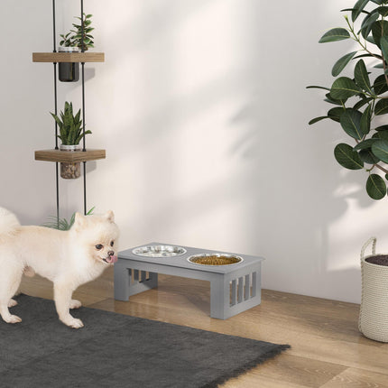 Raised Stainless Steel Dog Feeding Bowls with Stand for Extra Small and Small Dogs - Grey