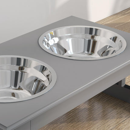 Raised Stainless Steel Dog Feeding Bowls with Stand for Extra Small and Small Dogs - Grey