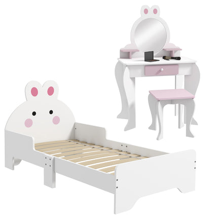 3 Piece Wooden Kids Bedroom Furniture Set with Bunny Design - Natural Wood