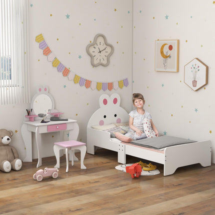 3 Piece Wooden Kids Bedroom Furniture Set with Bunny Design - Natural Wood