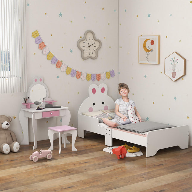 3 Piece Wooden Kids Bedroom Furniture Set with Bunny Design - Natural Wood