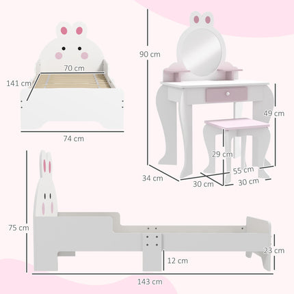 3 Piece Wooden Kids Bedroom Furniture Set with Bunny Design - Natural Wood