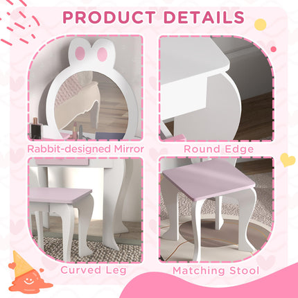 3 Piece Wooden Kids Bedroom Furniture Set with Bunny Design - Natural Wood