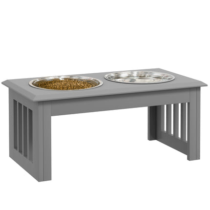 Raised Stainless Steel Dog Feeding Bowls with Stand for Small and Medium Dogs 58L x 31W x 25H cm - Grey