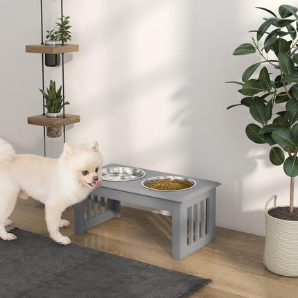 Raised Stainless Steel Dog Feeding Bowls with Stand for Small and Medium Dogs 58L x 31W x 25H cm - Grey
