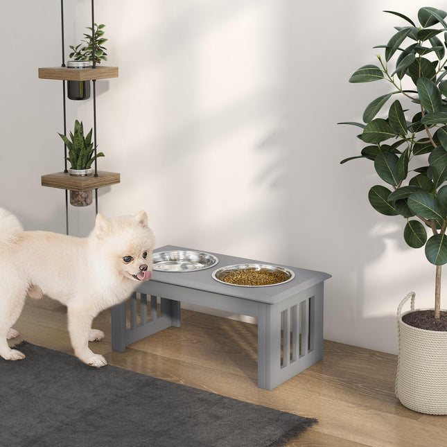 Raised Stainless Steel Dog Feeding Bowls with Stand for Small and Medium Dogs 58L x 31W x 25H cm - Grey