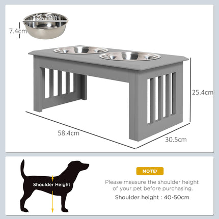 Raised Stainless Steel Dog Feeding Bowls with Stand for Small and Medium Dogs 58L x 31W x 25H cm - Grey