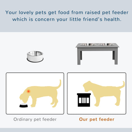 Raised Stainless Steel Dog Feeding Bowls with Stand for Small and Medium Dogs 58L x 31W x 25H cm - Grey