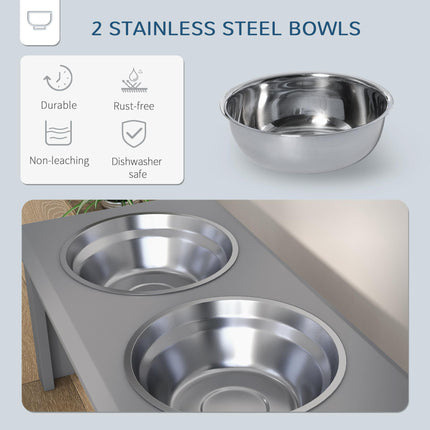 Raised Stainless Steel Dog Feeding Bowls with Stand for Small and Medium Dogs 58L x 31W x 25H cm - Grey