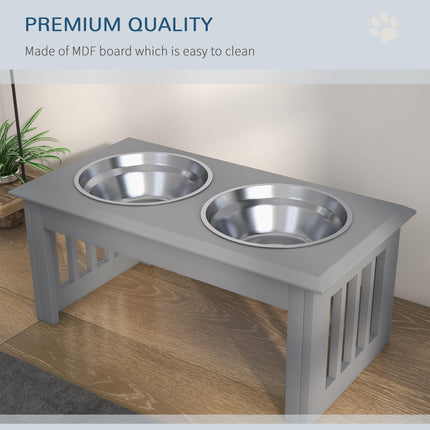 Raised Stainless Steel Dog Feeding Bowls with Stand for Small and Medium Dogs 58L x 31W x 25H cm - Grey