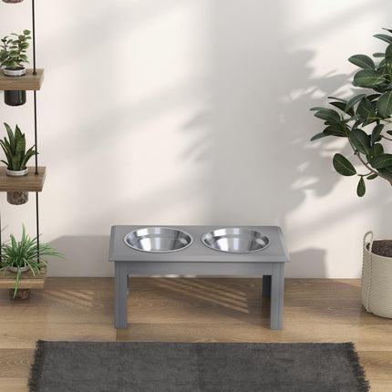 Raised Stainless Steel Dog Feeding Bowls with Stand for Small and Medium Dogs 58L x 31W x 25H cm - Grey