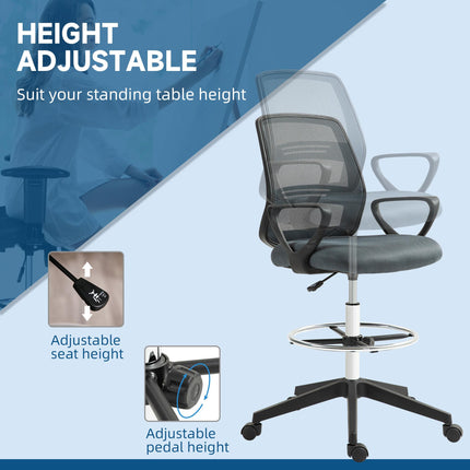 Ergonomic Mesh Back Drafting Chair with Adjustable Height - Grey