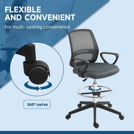 Ergonomic Mesh Back Drafting Chair with Adjustable Height - Grey