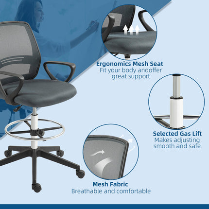 Ergonomic Mesh Back Drafting Chair with Adjustable Height - Grey