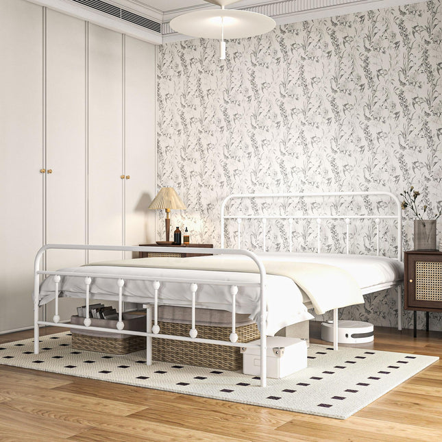Double Minimalistic Metal Bed Frame - White