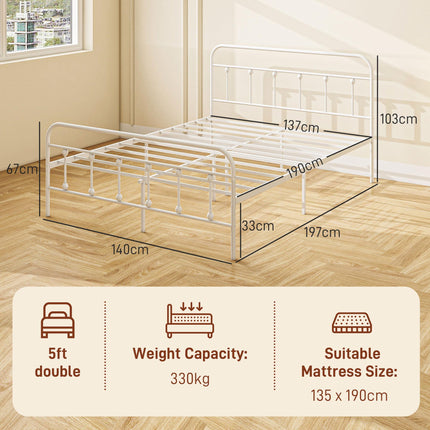 Double Minimalistic Metal Bed Frame - White