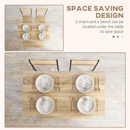 Square Dining Set for 4 Persons, Table, Chairs and Bench Included, Natural Wood