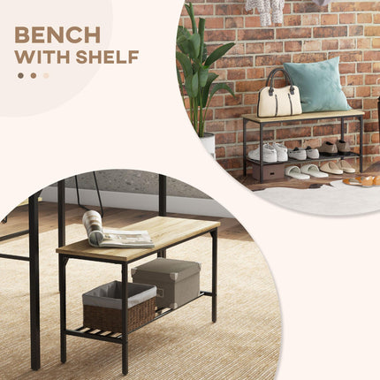 Square Dining Set for 4 Persons, Table, Chairs and Bench Included, Natural Wood